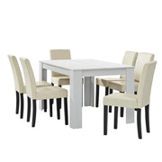 Tavolo da pranzo bianco opaco con 6 sedie panna-pelle sintetica rivestite 140x90 cm 03_0004020