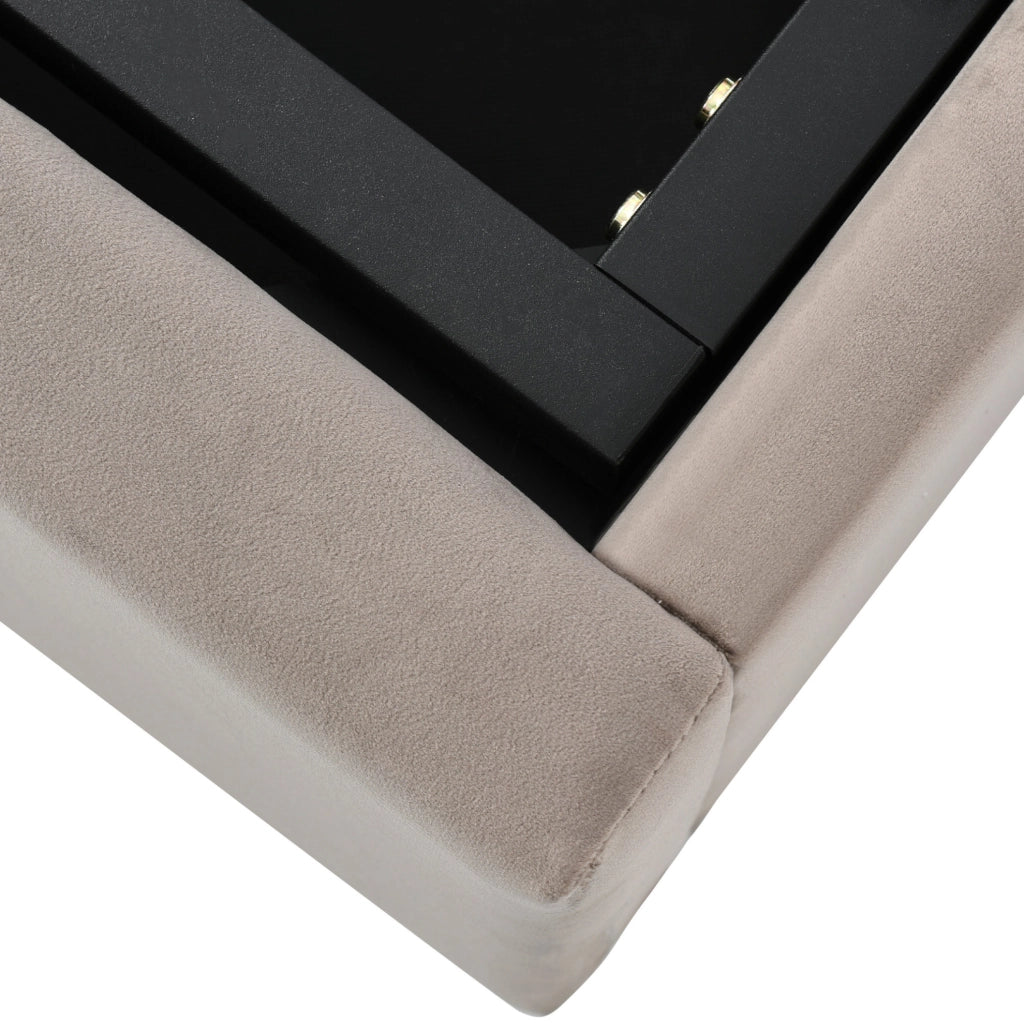 Letto imbottito 90x200 cm con contenitore; testiera regolabile; velluto grigio chiaro