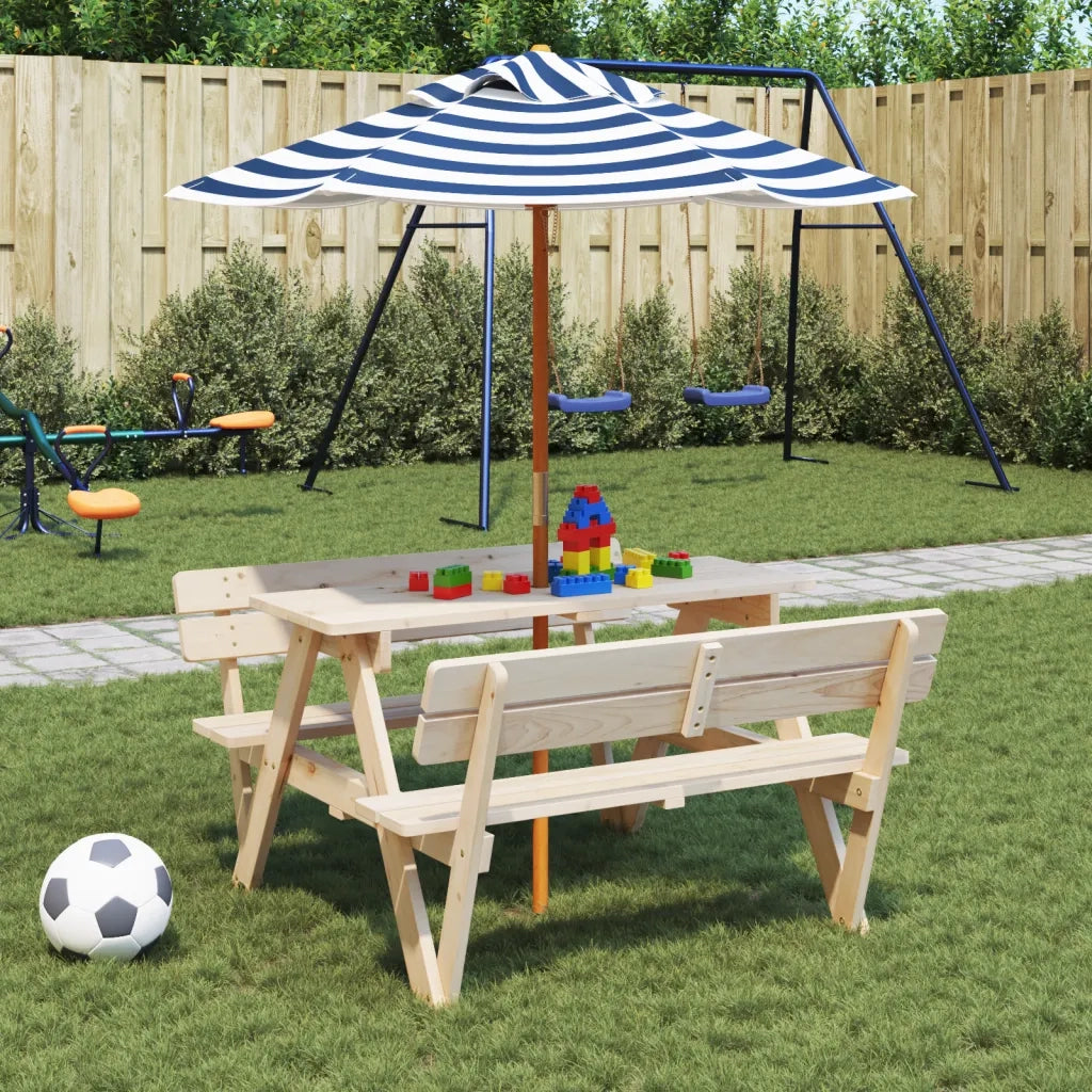 Tavolo da Picnic per 4 Bambini con Ombrellone Legno di Abete 3281618