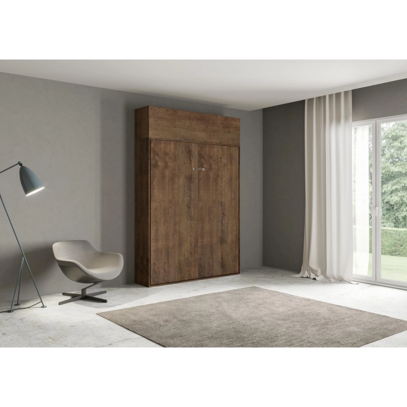Letto a scomparsa 160 verticale Kentaro con pensile vasistas - Noce