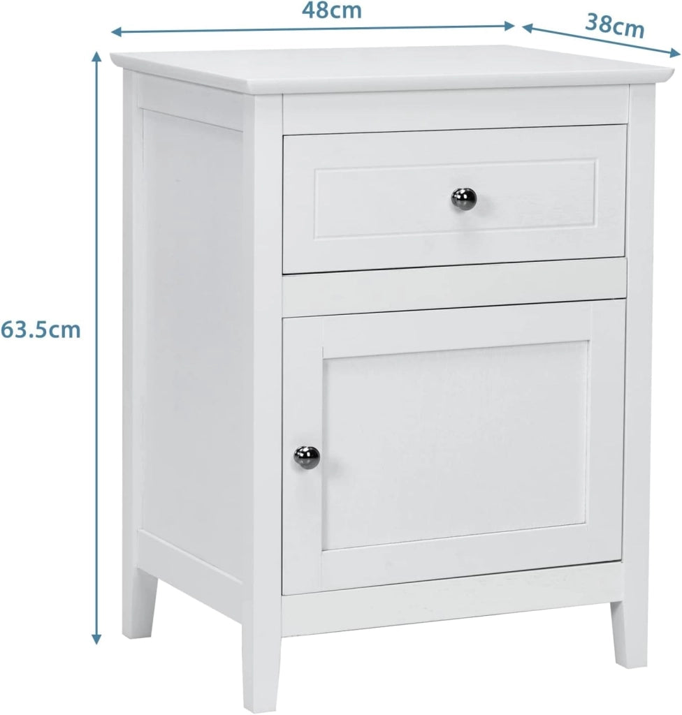 Set di 2 comodini in legno a 3 ripiani, comodino con cassetto e porta, portata di 45 kg, comodino salvaspazio per soggiorno e camera da letto, 5 colori, 48 x 38 x 63,5 cm