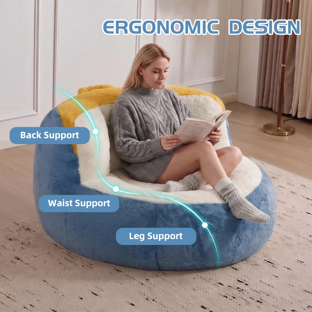 Poltrona pouf in pelliccia sintetica con imbottitura in schiuma, maniglia e fondo antiscivolo, multicolore