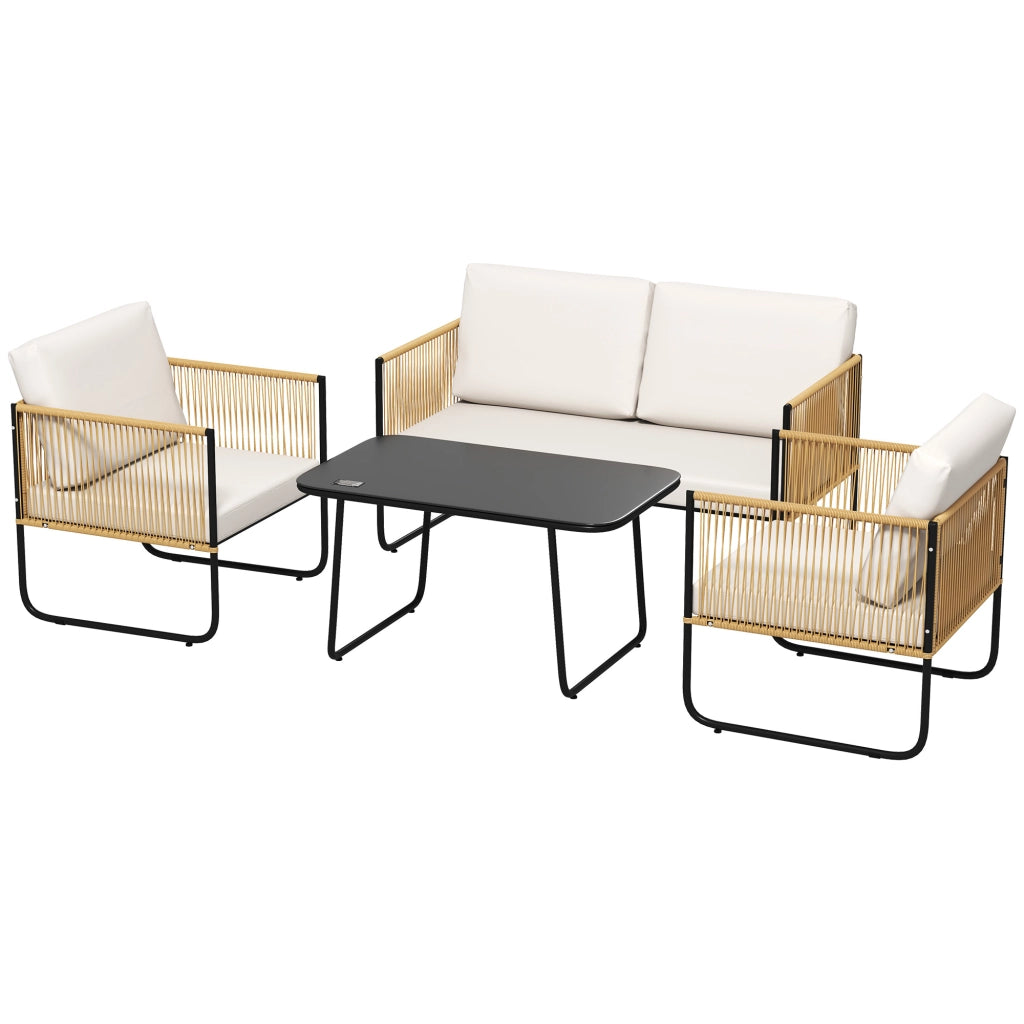 Set Giardino 4 Pezzi in Rattan e Acciaio con Divanetto, Poltrone e Tavolino ¨C zephmum ¨C Multicolore