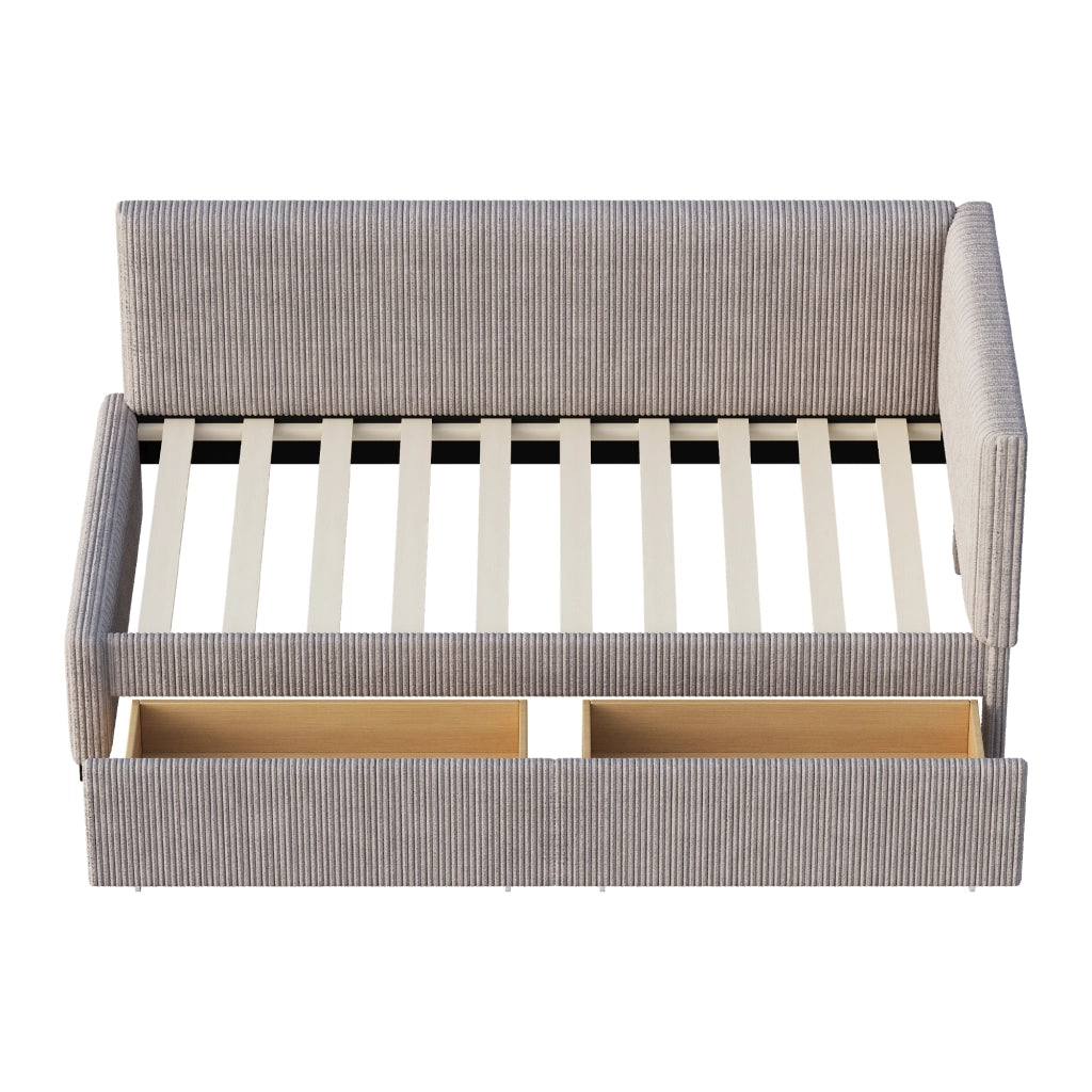 DESMIU Divano letto 90 × 200 cm 1 posto con 2 cassetti e schienale reversibile, senza materasso, in velluto grigio