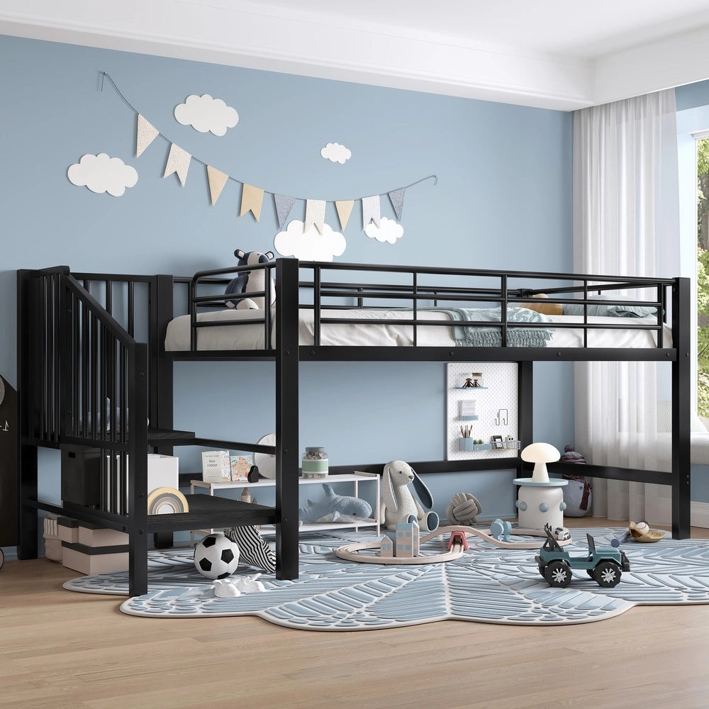 Letto a soppalco con scaletta contenitore ¨C Minimal ¨C Nero metallo 90x200
