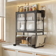 Scaffale Porta Microonde con Vetrinetta in Metallo 57x37H76cm Salvaspazio Nero