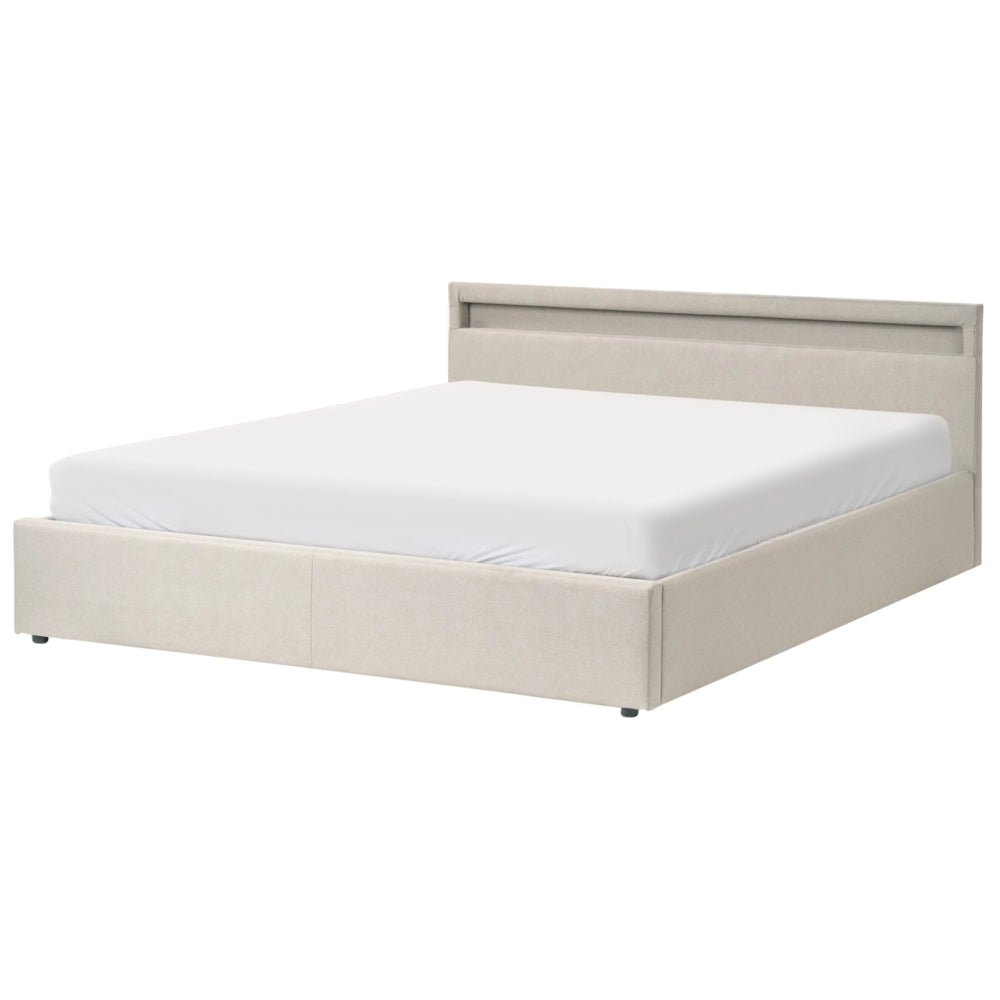Letto matrimoniale in tessuto beige con LED 180 x 200 cm con contenitore elegante semplice