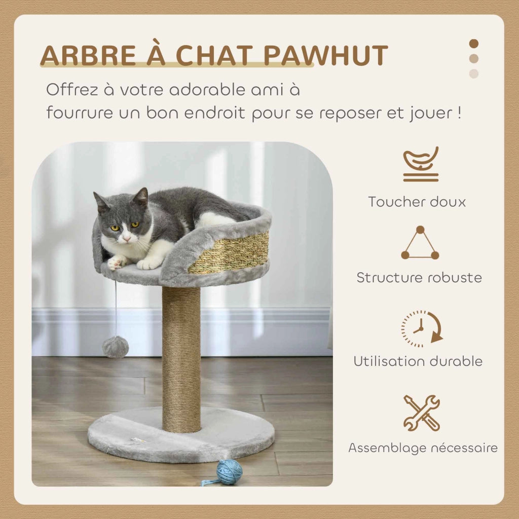 Albero tiragraffi per gatti con piattaforma e pompon ¨C zephmum ¨C grigio 40x40x49 cm