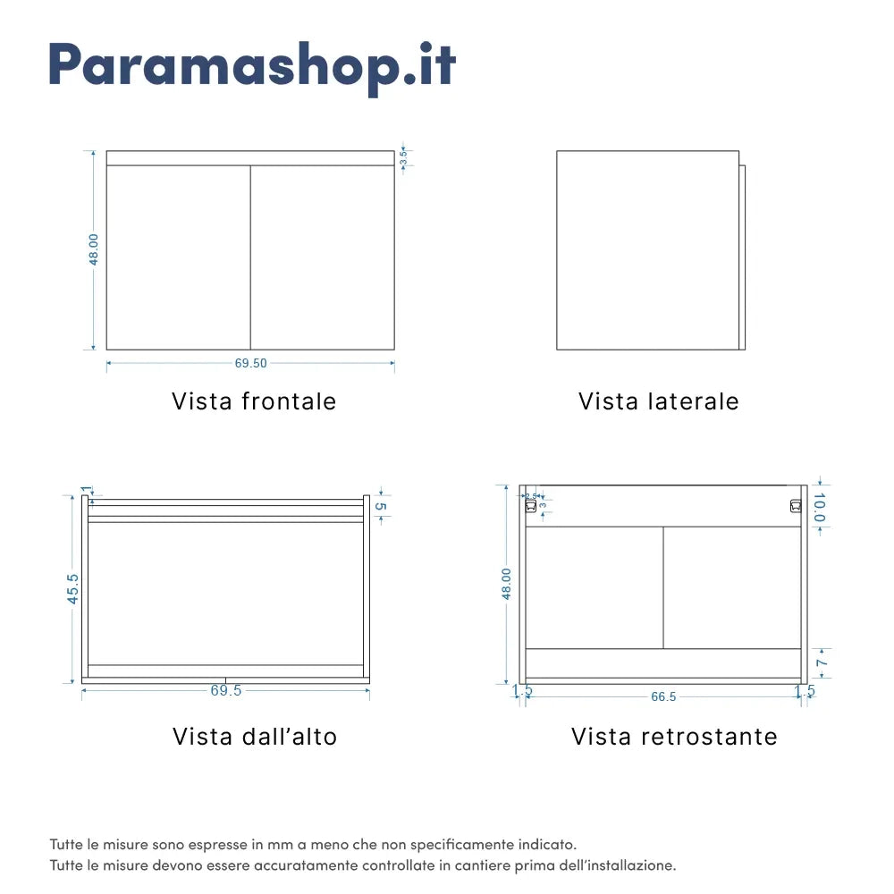 Mobile bagno sospeso 70 cm due ante rovere scuro lavabo e specchio | Yili