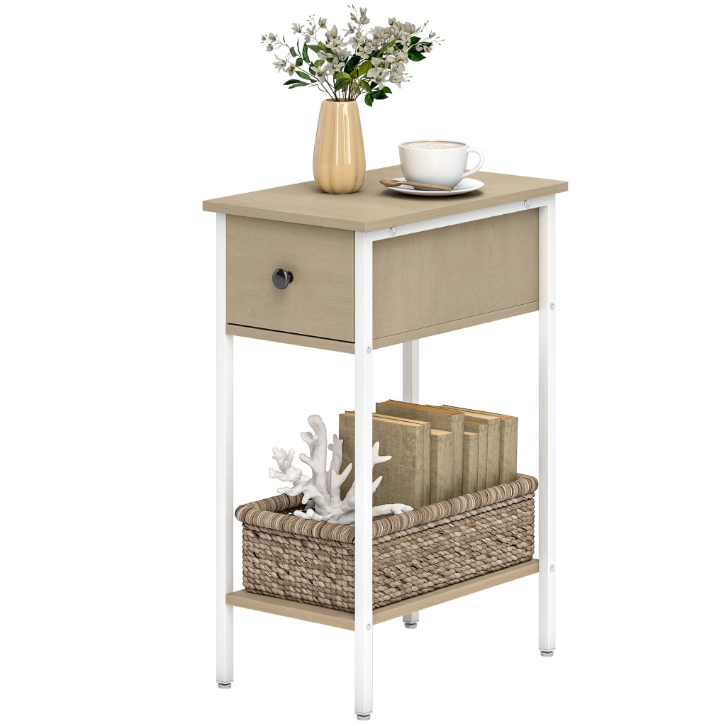 Tavolino da salotto stretto con cassetto ¨C Xylo ¨C legno naturale e metallo 25x39,8x58,2 cm
