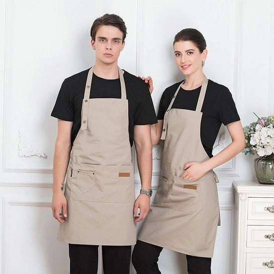 Kit di cucina per donne - Grembiule cucina adattabile con tasche - Grembiule di canapa impermeabile unisex - Abbigliamento di lavoro antiolio per ristoranti - Adatto per cucina casalinga, ristorante, caffè, cottura, giardinaggio, BBQ - Khaki - 76*66cm