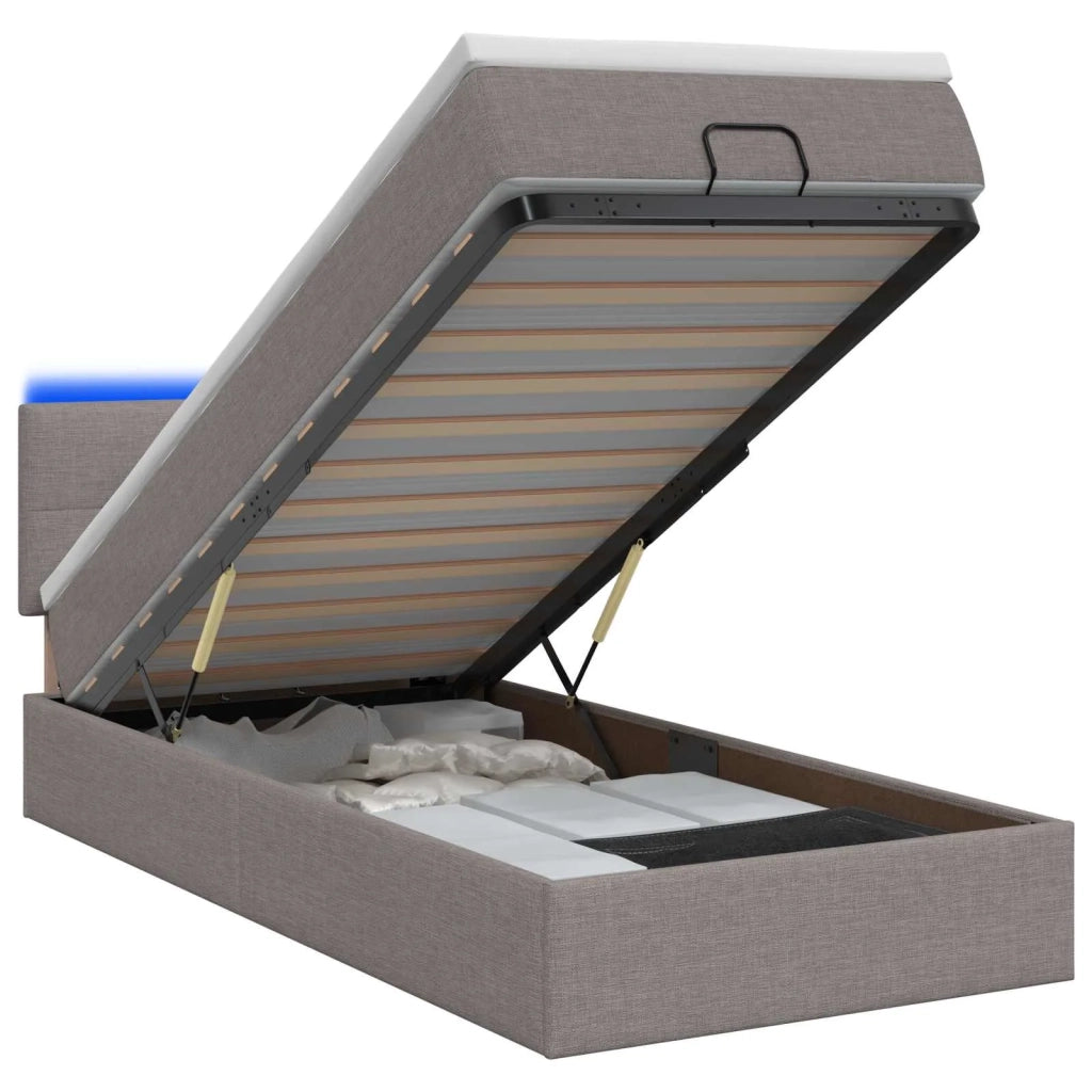 Letto Ottomano con Materasso e LED Tortora 100 x 200 cm Tessuto 3456888