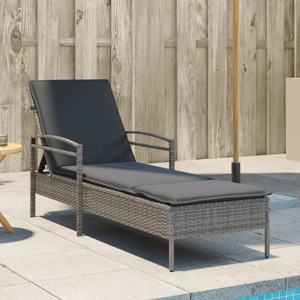Lettino Prendisole | Sdraio da giardino | Lettino da sole con Cuscino Grigio 63x200x81 cm Polyrattan