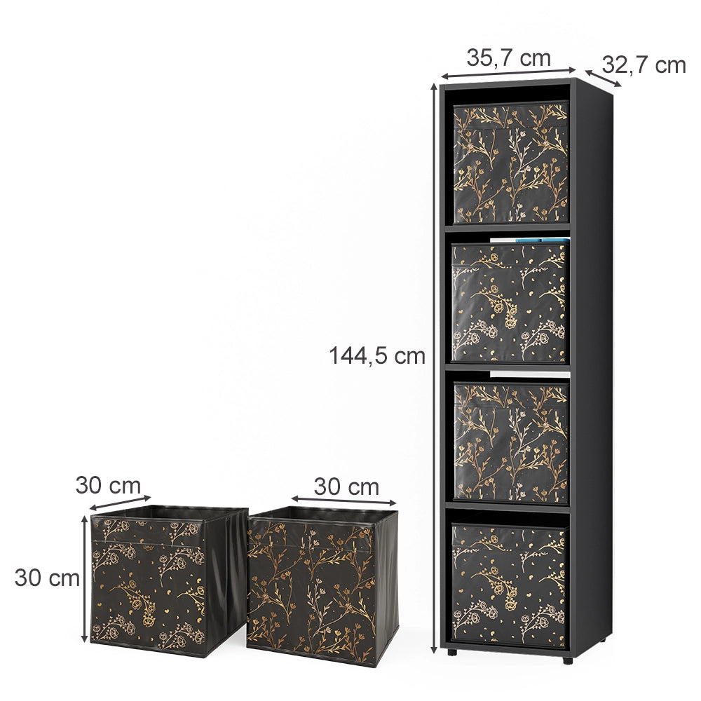 Vicco Scaffale Nero 142.5 x 36.2 cm con 2 scatole pieghevoli opt.2