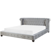 Letto 180 x 200 cm in velluto grigio con  rete a doghe Chesterfield testiera classica