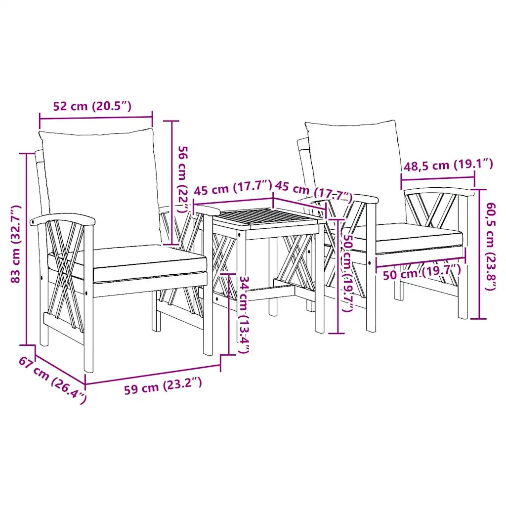 Set Divano da Giardino con cuscino 3 pcs Olio Naturale 4106449