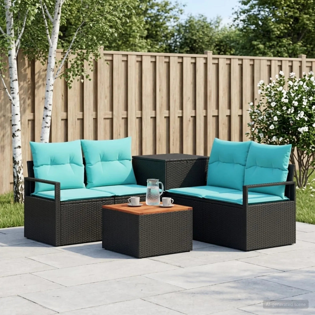 Set di divani 6 pz Nero e Blu Rattan sintetico e Acciaio 3447234