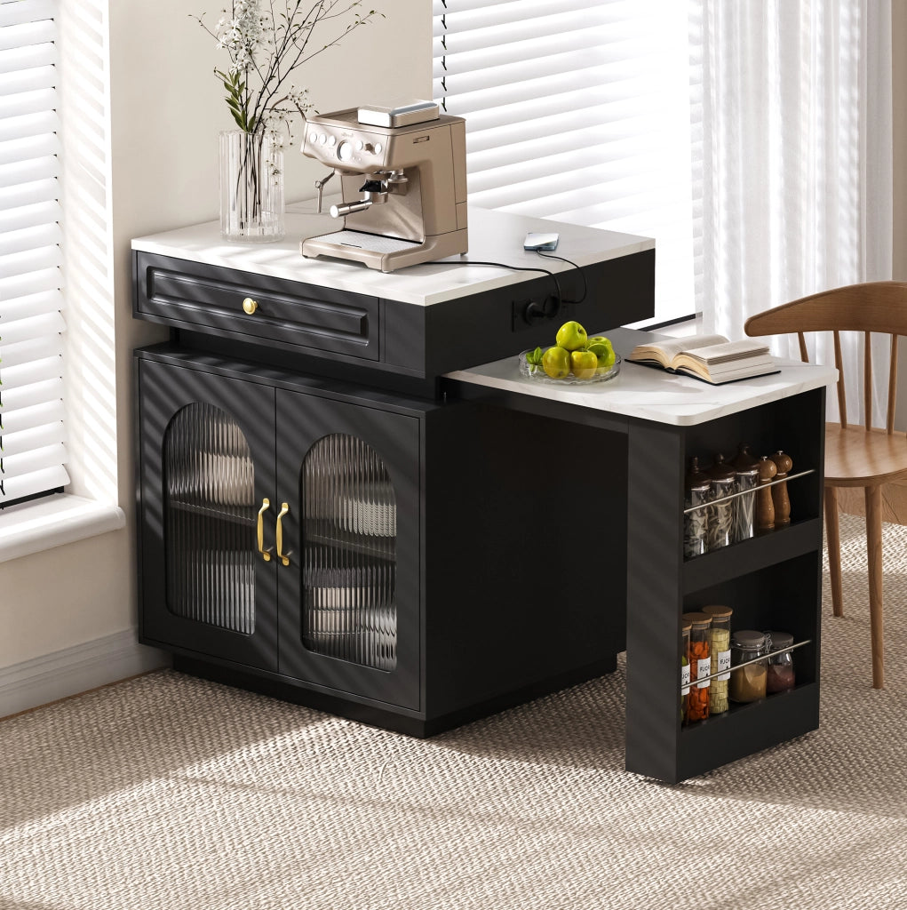 Tavolo da pranzo estensibile ULEVR 128-200x71x92 cm con LED, USB e Type-C, mobile cucina nero