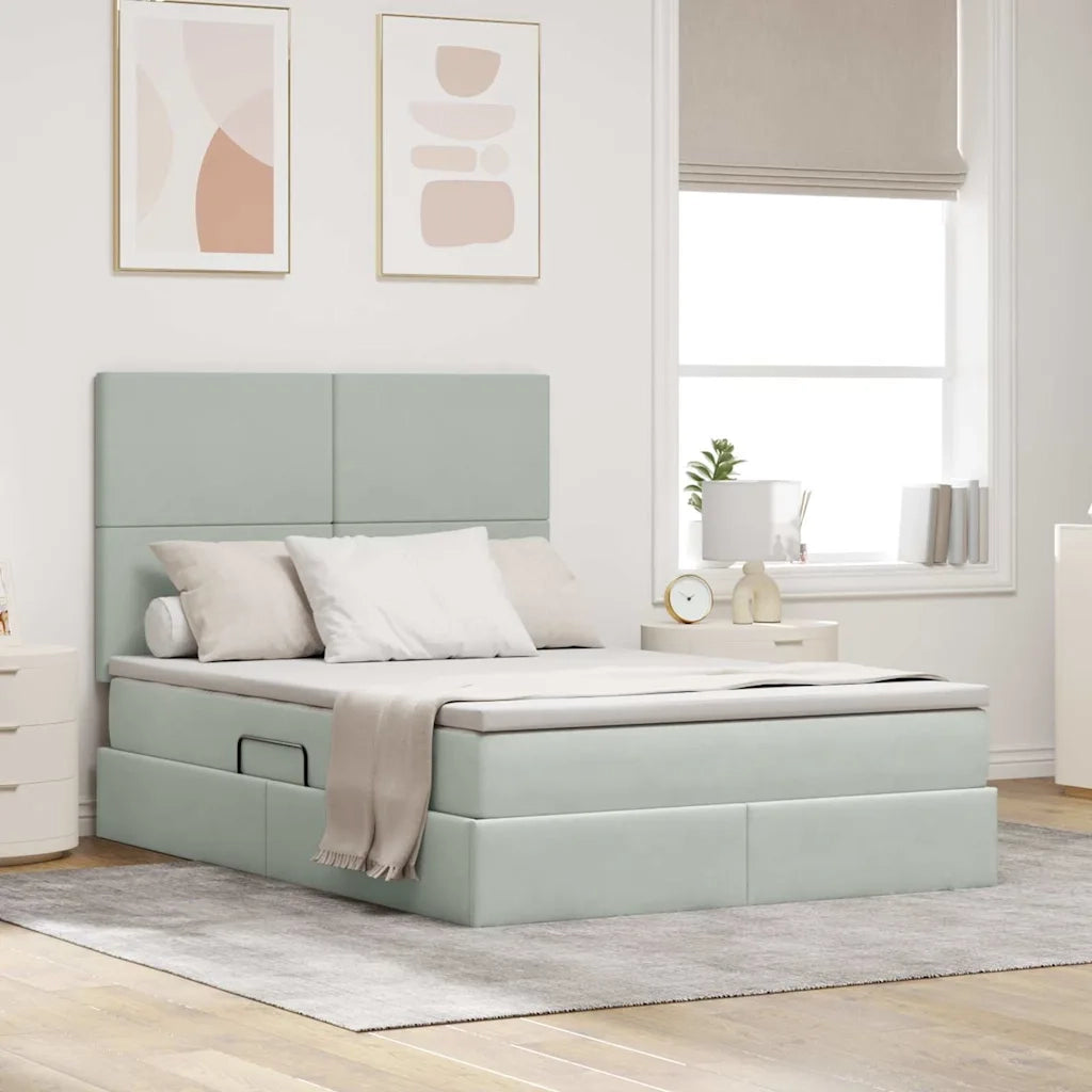 Letto con contenitore e materasso Grigio chiaro 140 x 190 cm