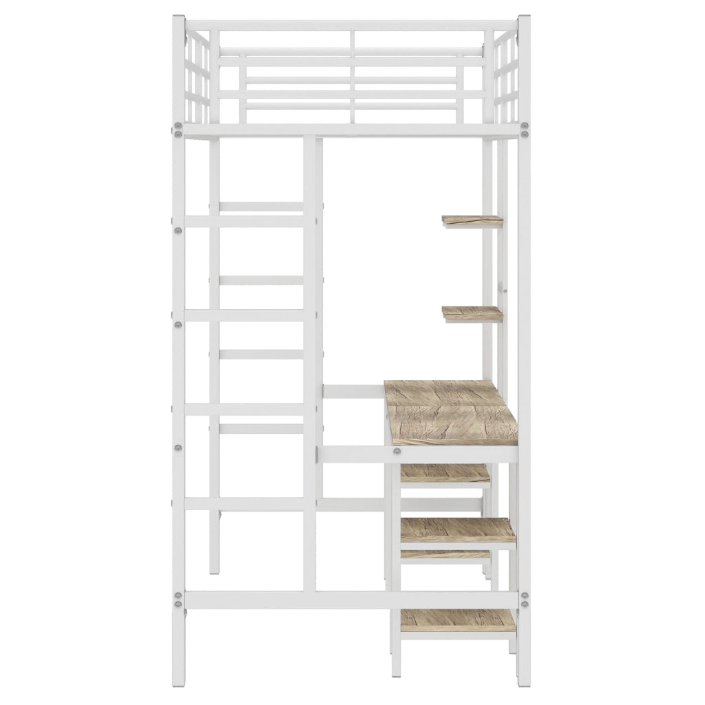 LETTO a castello con tavolo e ripiani 90x200 cm bianco