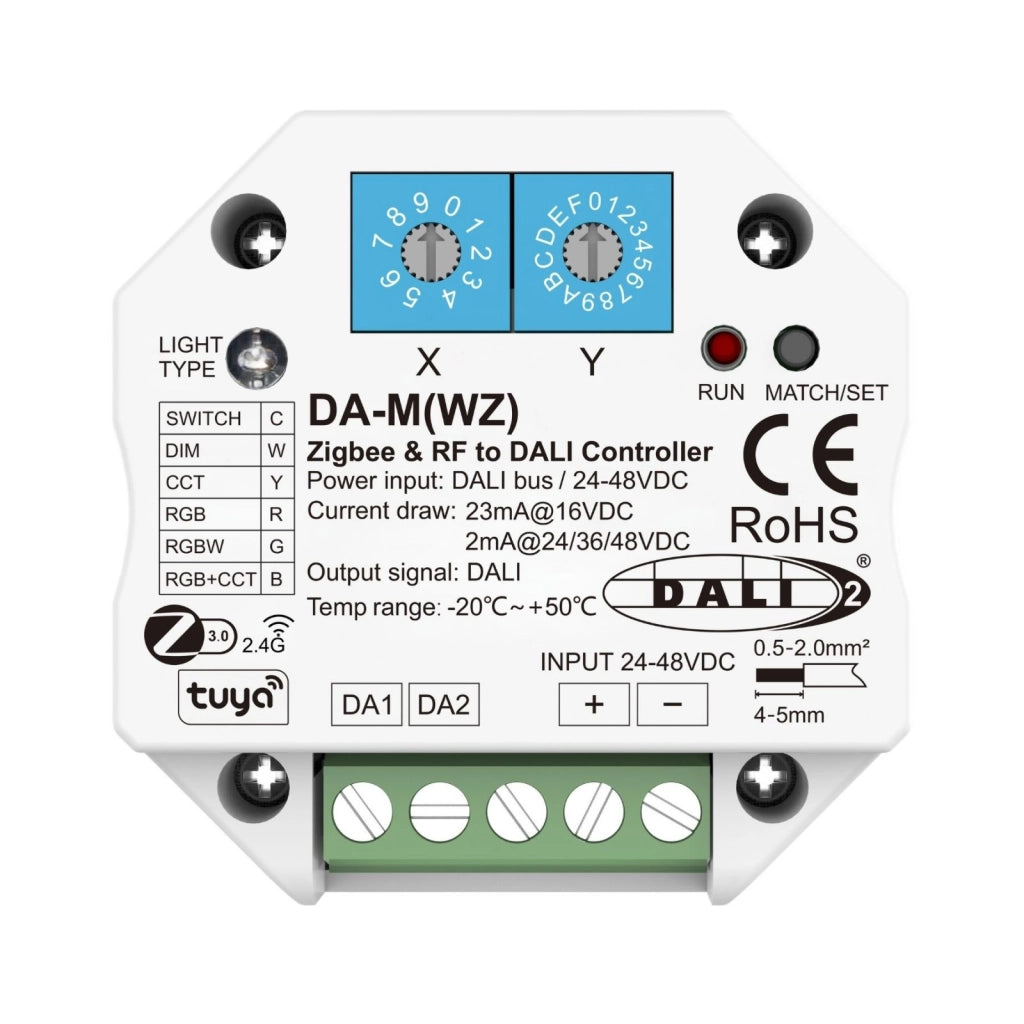 Convertitore Zigbee RF a DALI, Compatibile con Tuya APP e Philips Hue, Controller 6 in 1 per Monocolore CCT RGB RGBW RGB+CCT, 1 Indirizzo, Alimentazione Da Bus 15mA@16VDC o 2mA@24VDC