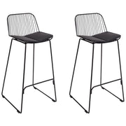 Set di 2 sedie da bar in metallo nero con schienale in filo di ferro e cuscini in ecopelle stile elegante glamour
