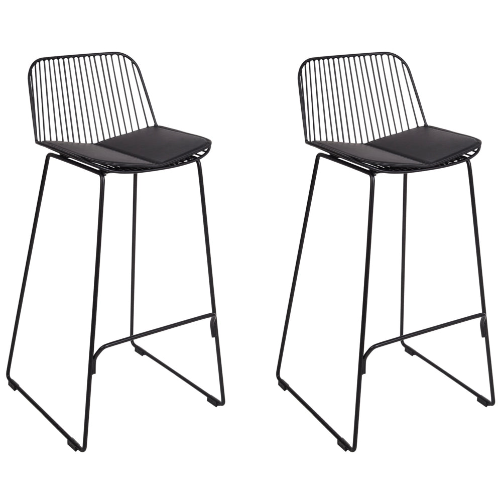Set di 2 sedie da bar in metallo nero con schienale in filo di ferro e cuscini in ecopelle stile elegante glamour