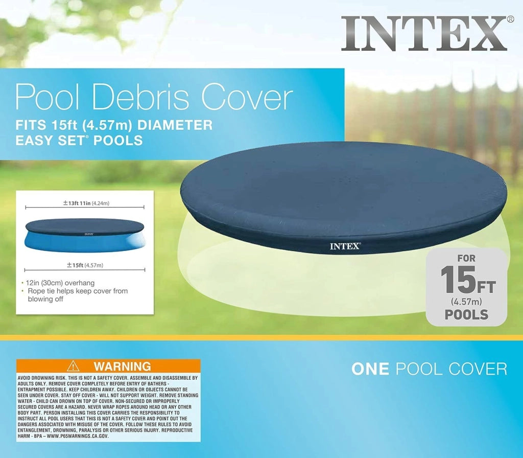 Intex 28023 Telo Copripiscina Easy Set Rotondo Diametro 457 cm PVC con Fori di Drenaggio colore Blu