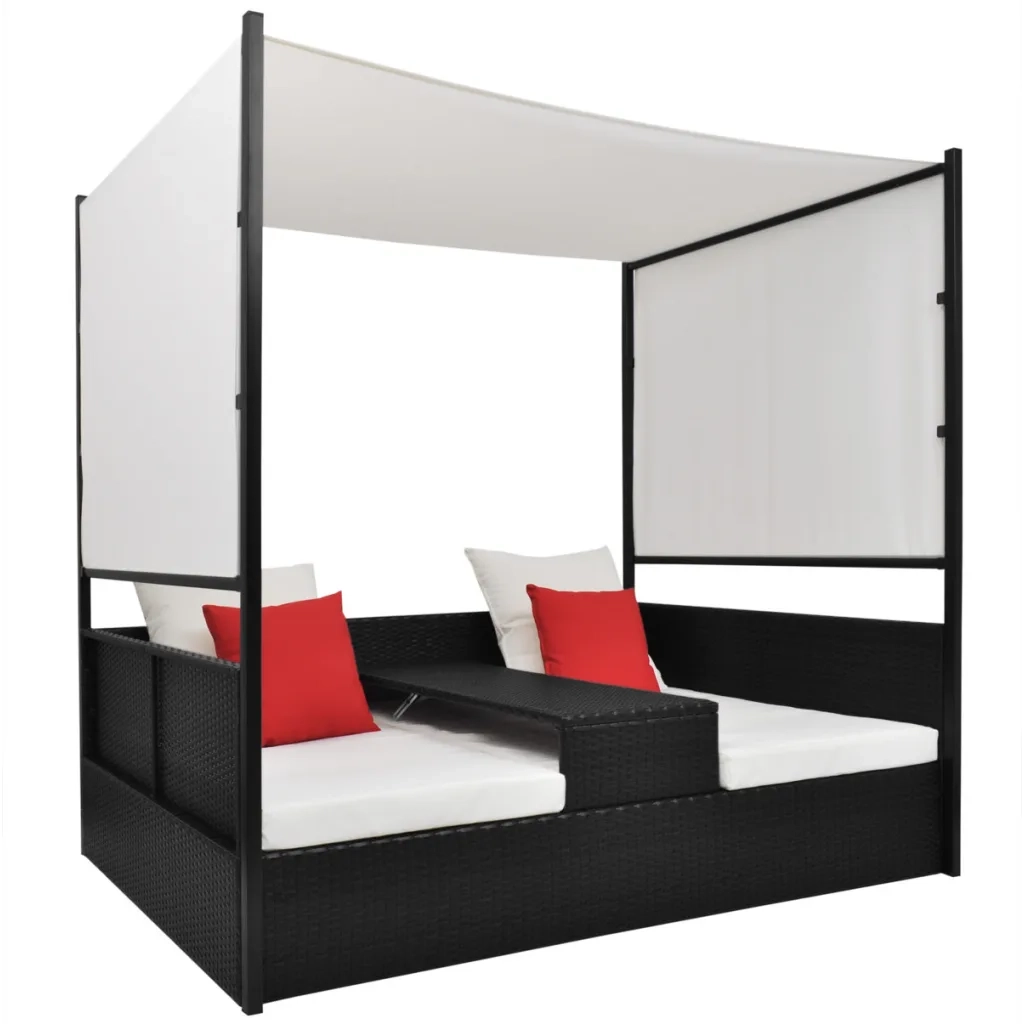 Lettino da Giardino con Tetto Nero 190x130 cm in Polyrattan cod mxl 65797