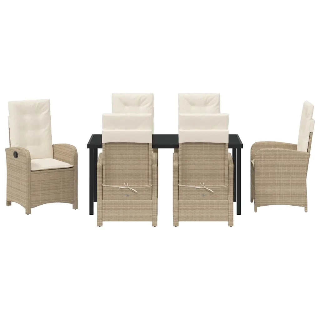 Set da Pranzo per Giardino con cuscino 7 pcs Beige polyrattan