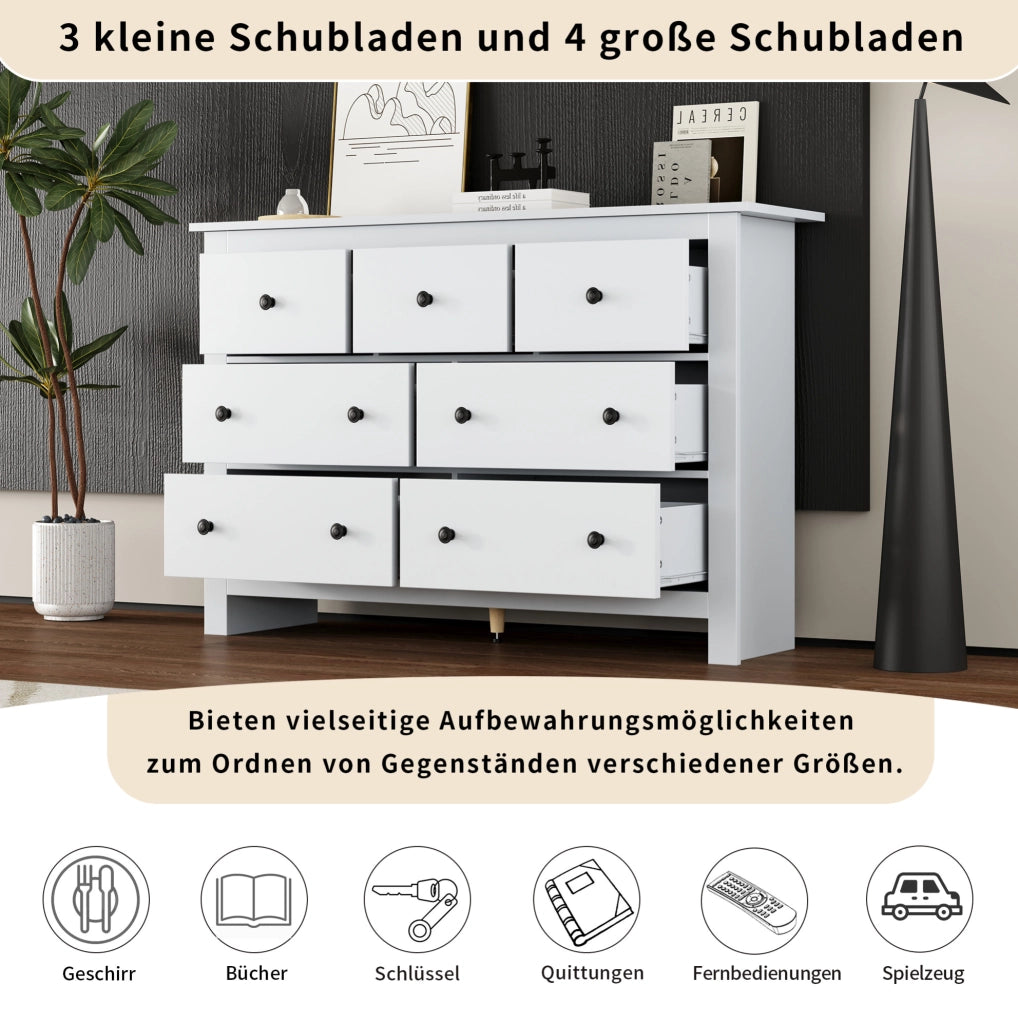 Credenza moderna minimalista bianca con 7 cassetti