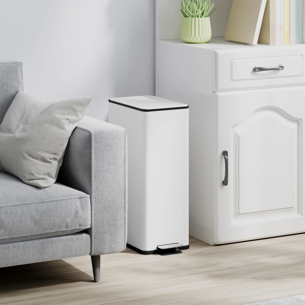 Bidone della spazzatura 20L ¨C zephmum ¨C Bianco, Acciaio inossidabile, Coperchio a chiusura morbida