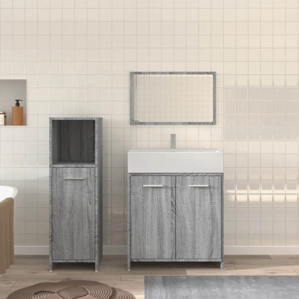 Set Mobili da Bagno | Armadio da bagno 3 pz Grigio Sonoma in Legno Multistrato