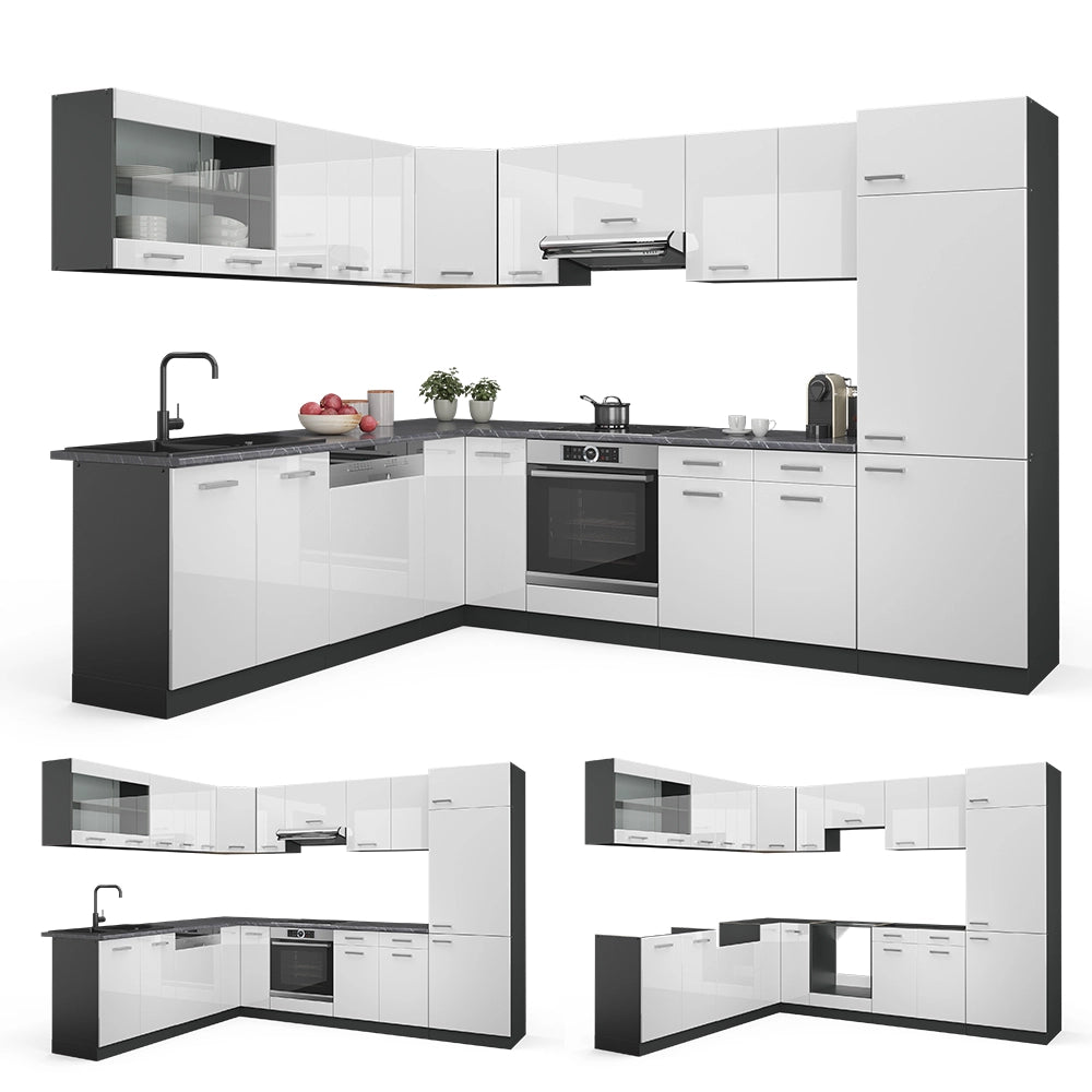 Vicco Cucina angolare completa Bianco lucido/antracite 227 x 287 cm , PL Antracite