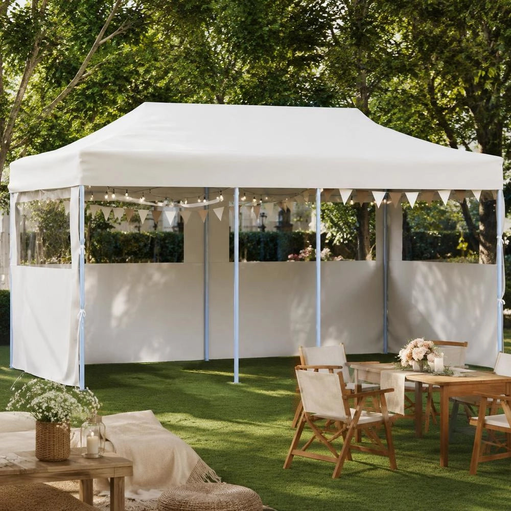 Pop-up Party Tent With Side Walls, Foldable, 3x6 M, Steel, White