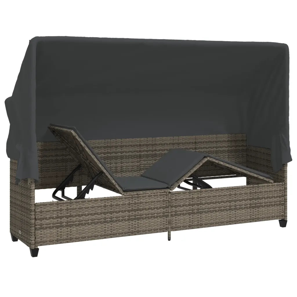 Lettino Prendisole con Baldacchino e Cuscini Grigio Polyrattan 368355