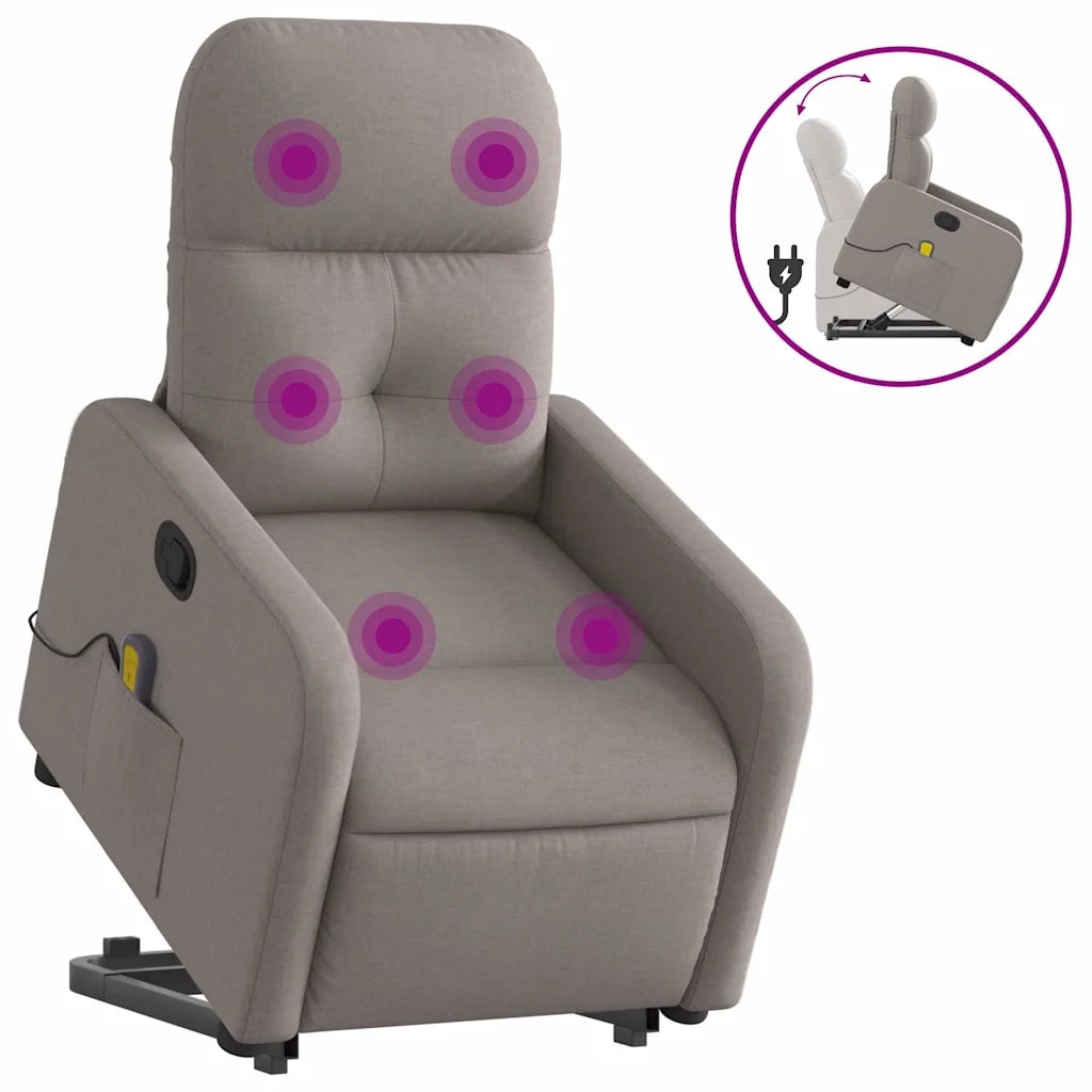 Poltrona Alzapersona Massaggiante | Sedia Relax Reclinabile Tortora Tessuto