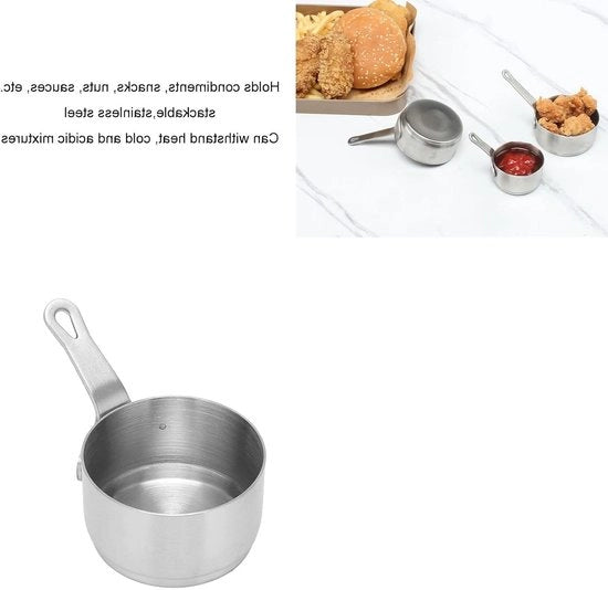 Mini Piatto di Acciaio Inox 304 - Manico - Disegno Ripiegabile - Cottura/Arrosto - 50ml - Ideale per Latte/Salse - Piatto per Latte