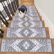 15 pezzi di tappeti di sicurezza per scale, 76 x 20 cm, tappeti antiscivolo per scale in legno, tappeti antiscivolo autoadesivi per bambini, animali anziani, grigio