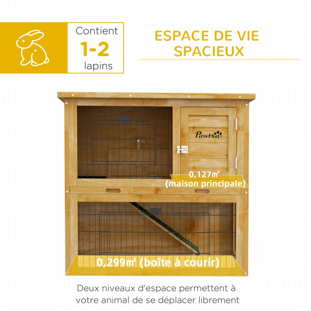 Conigliera in Legno a 2 Piani ¨C zephmum ¨C 85x50x80 cm Giallo