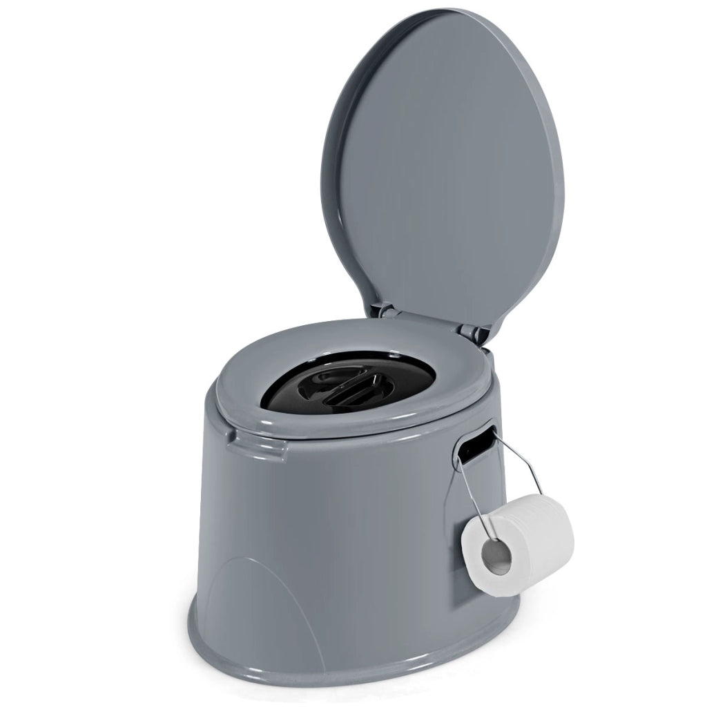 Toilette da viaggio portatile per esterni leggera con secchio interno rimovibile, supporto per carta igienica rimovibile Grigio