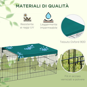 Gabbia per Conigli da Esterno 185x75x50 cm in Acciaio e Tessuto Oxford Verde