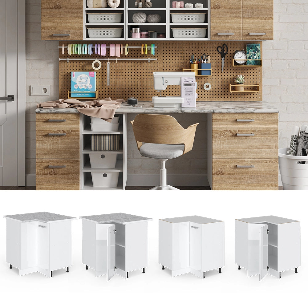 Armadio universale ad angolo R-Line Bianco lucido 75.6 cm con anta, con piano di lavoro Vicco