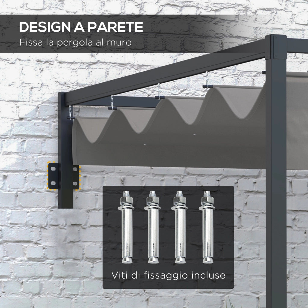 Pergola Gazebo 3x4 m ¨C Zephmum ¨C Grigio Acciaio Poliestere Tettuccio Retrattile