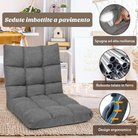 Sedia da Terra, Sedia da Pavimento con Posizioni Regolabili, Sedia Reclinabile Imbottita con Struttura in Acciaio Durevole, Facile da Conservare, Ideale per Salone Studio e Camera (Grigio)