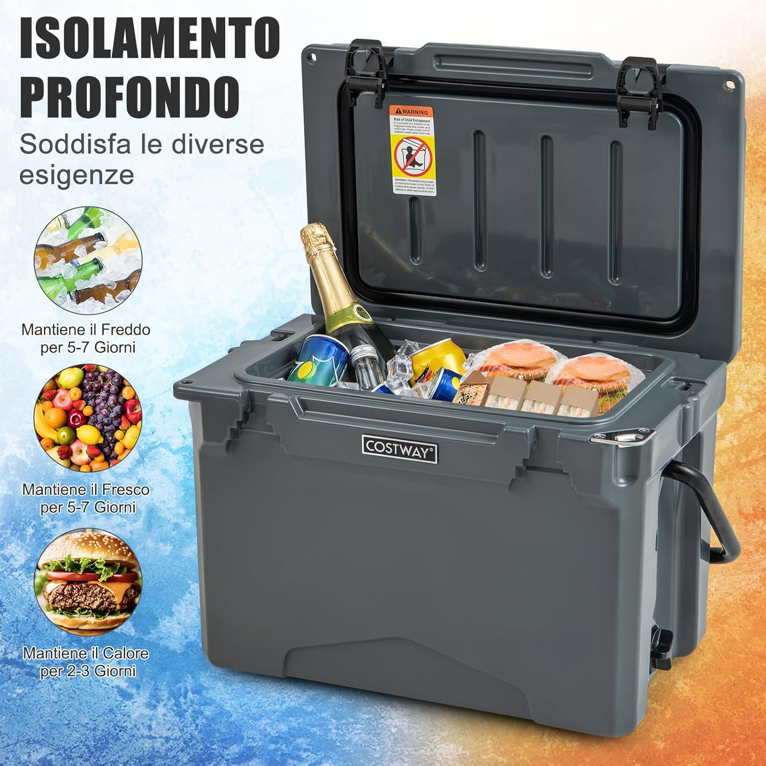 Frigorifero Portatile da 21 Litri, Frigorifero da Campeggio con Portabicchieri Integrati, Regolo e Apribottiglie, Freddo Fino 5-7 Giorni, per Barbecue, Campeggio, Picnic, Pesca