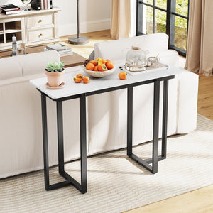 Tavolo Consolle, Tavolo d'Ingresso Moderno in Marmo Finto con Telaio Geometrico in Metallo, Tavolo Stretto per Soggiorno, Corridoio e Ingresso, 107 x 40 x 79,5 cm (Nero e bianco)