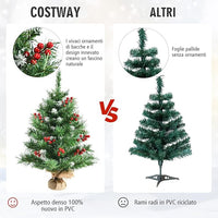 Mini Albero di Natale 60/90 cm, Albero di Natale Piccolo con Rami in PVC,12/15 Grappoli di Bacche Rosse, per Casa, Ufficio e Negozio (60 CM)