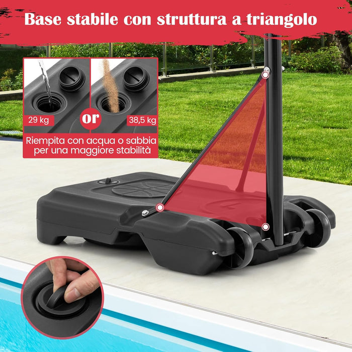 Canestro da Basket per Piscina, Regolabile in Altezza da 115-135 CM per Bambini e Adolescenti, Supporto da Basket Portatile con Ruote per Piscina e Interno