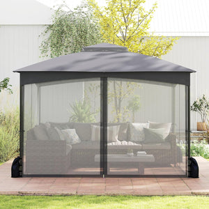 Gazebo da Giardino 3 x 3,6 m, Gazebo con Zanzariera a Doppia Copertura con Sacchetti di Sabbia e Picchetti a Terra, Tenda Impermeabile con Struttura in Metallo per Prato (Grigio)